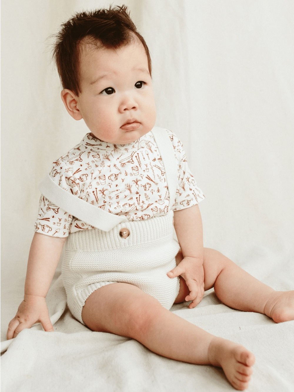 Goumikids Organic Cotton Knit Suspender Bloomers, Cloud, 2T